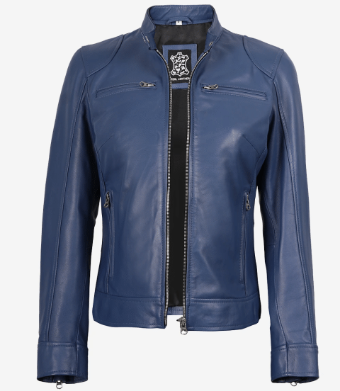 Mens Cafe Racer Blue Leather Jacket