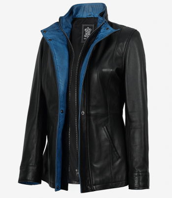 Black leather jacket with blue wax