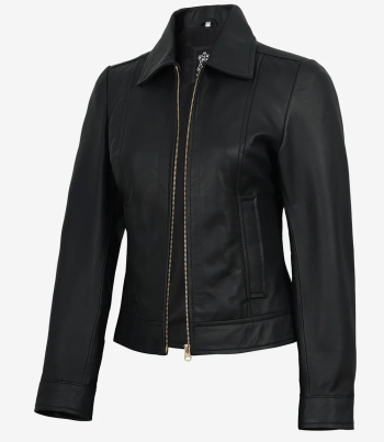 Womens black Harrington leather jacket