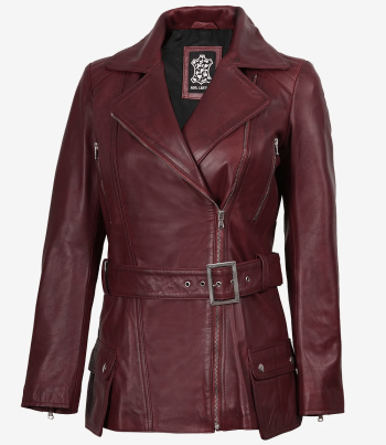 women burgundy leather jacket
