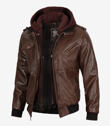 men dark brown leather jacket