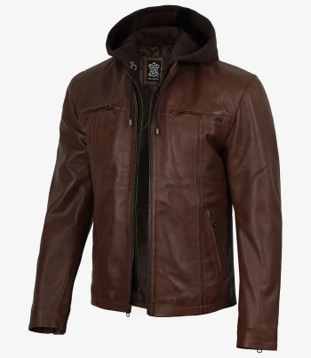 men cognac waxed leather jacket