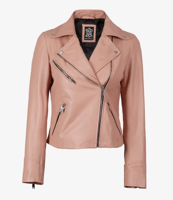 women pink moto leather jacket