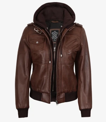 women cognac waxed leather jacket