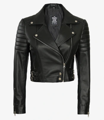 women black cropped leather jacket