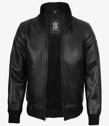 mens black leather bomber jacket