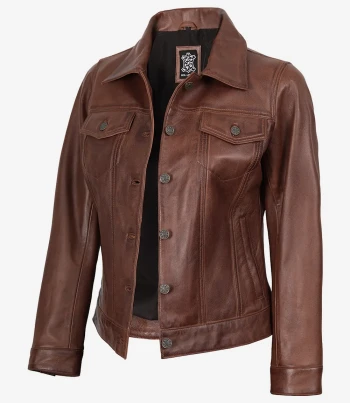 women cognac trucker jacket