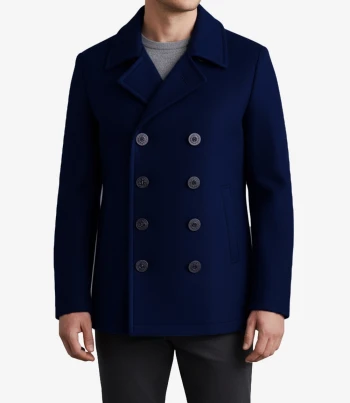 Mens blue double breasted wool coat