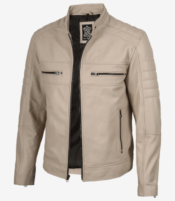 men beige leather biker jacket
