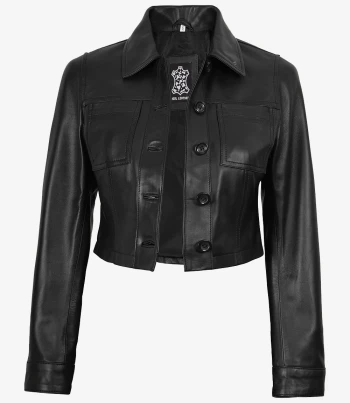 women black cropped leather jacket