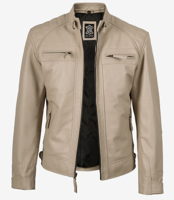 men beige biker leather jacket