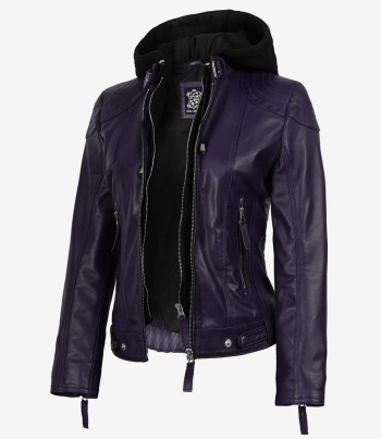 women purple leather jacket