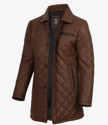Mens cognac diamond quilted car coat