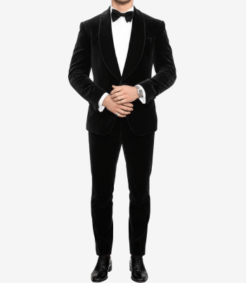 Elegant mens black velvet single button tuxedo