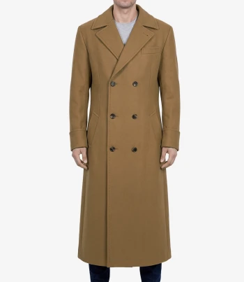 Mens Camel Brown Double Breasted Wool Coat