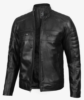 mens black leather jacket