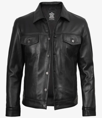 mens black leather trucker jacket