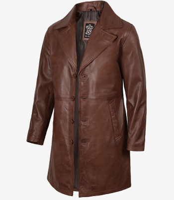 mens cognac leather car coat