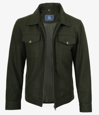 Olive green wool jacket for men