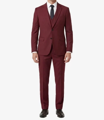 Mens Three Piece Maroon Suit