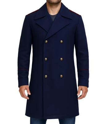 Mens tailored navy wool winter coat