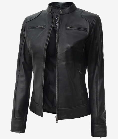 Dodge Black Mens Leather Racer Jacket