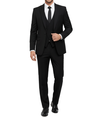 Mens formal black three piece Peak lapel suit