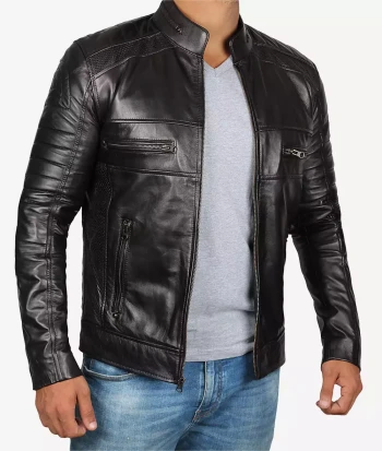 mens tall black biker leather jacket