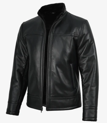mens black shearling leather jacket