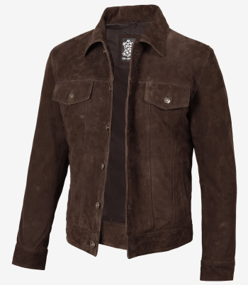 men dark brown suede jacket