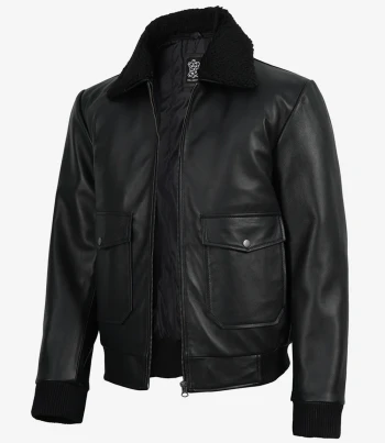 Mens winter leather bomber jacket