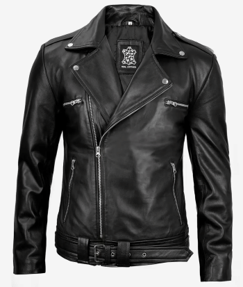 men black asymmetrical leather jacket