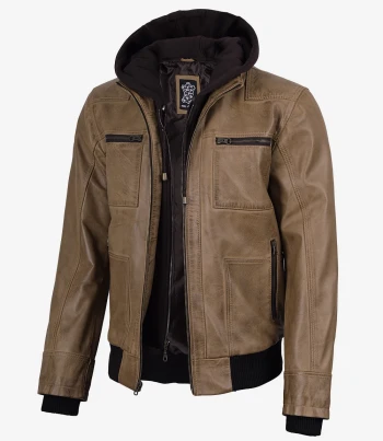 Men's camel wax leather bomber