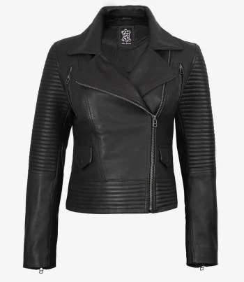 women black asymmetrical leather jacket