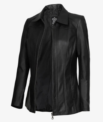 women black leather jacket