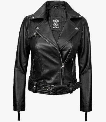 women black leather moto jacket
