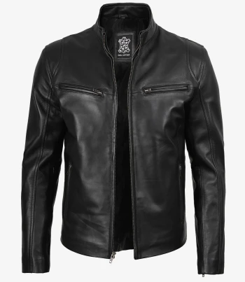 Cafe racer leather jacket black men