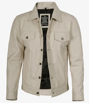 mens off white trucker leather jacket