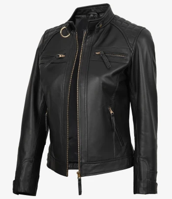 women black leather biker jacket