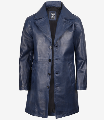 men blue leather coat