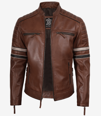 Men's cognac leather biker jacket
