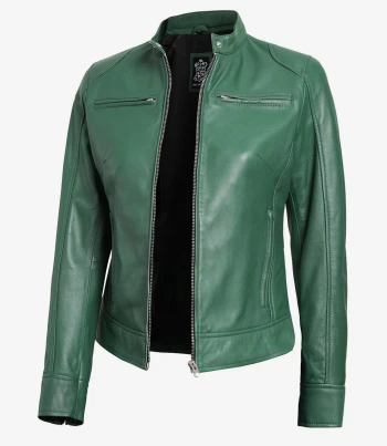 women green biker leather jacket