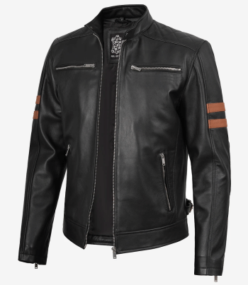 men black leather biker jacket