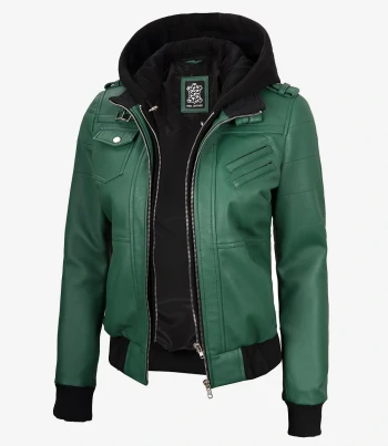 women green bomber leather jacket