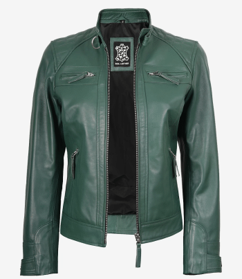 women green leather biker jacket