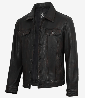 Mens black washed trucker jacket