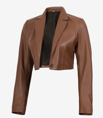 Cognac cropped leather blazer