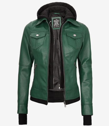 women green bomber leather jacket