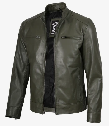 mens olive green biker leather jacket
