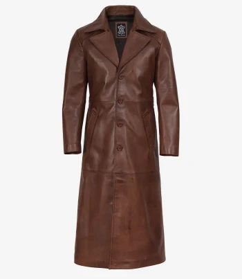 men cognac leather coat